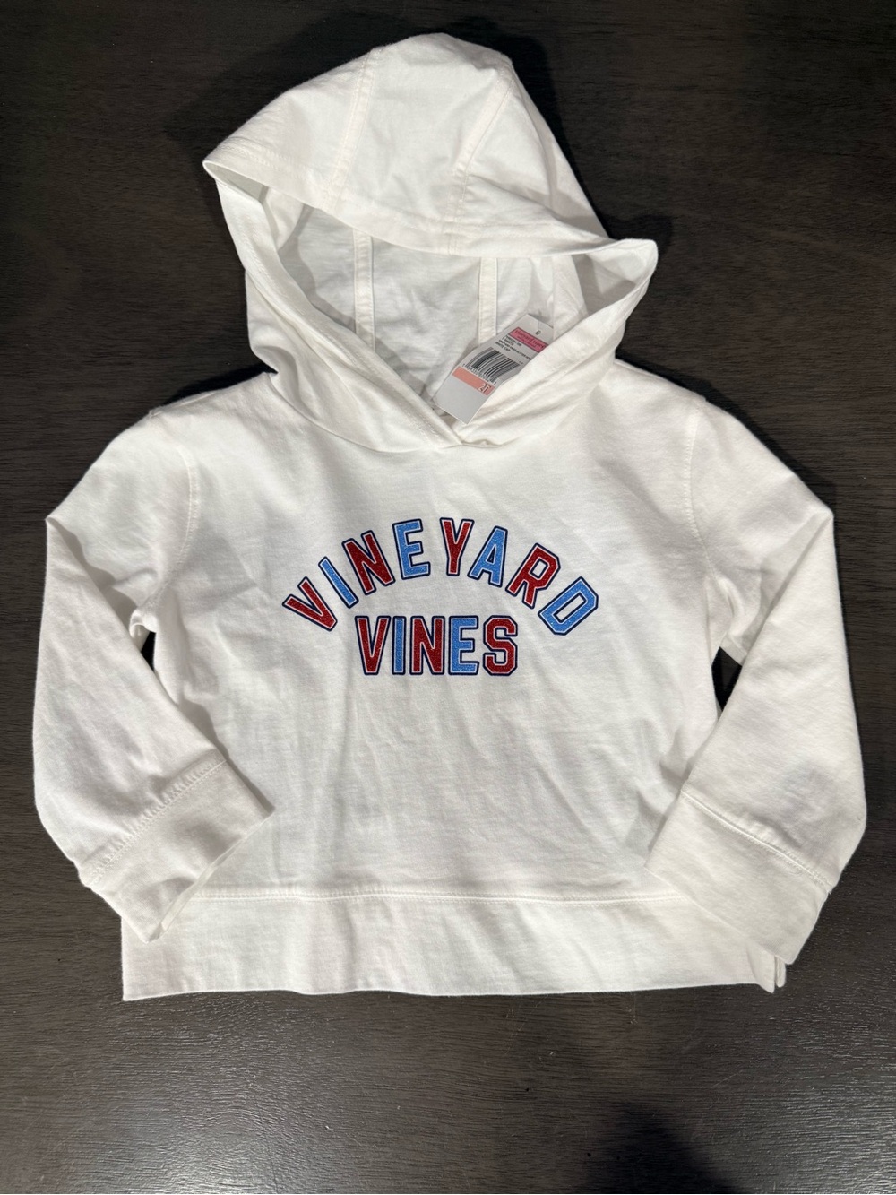 Vineyard Vines White Kids Hooded Pullover with Red & Blue Logo